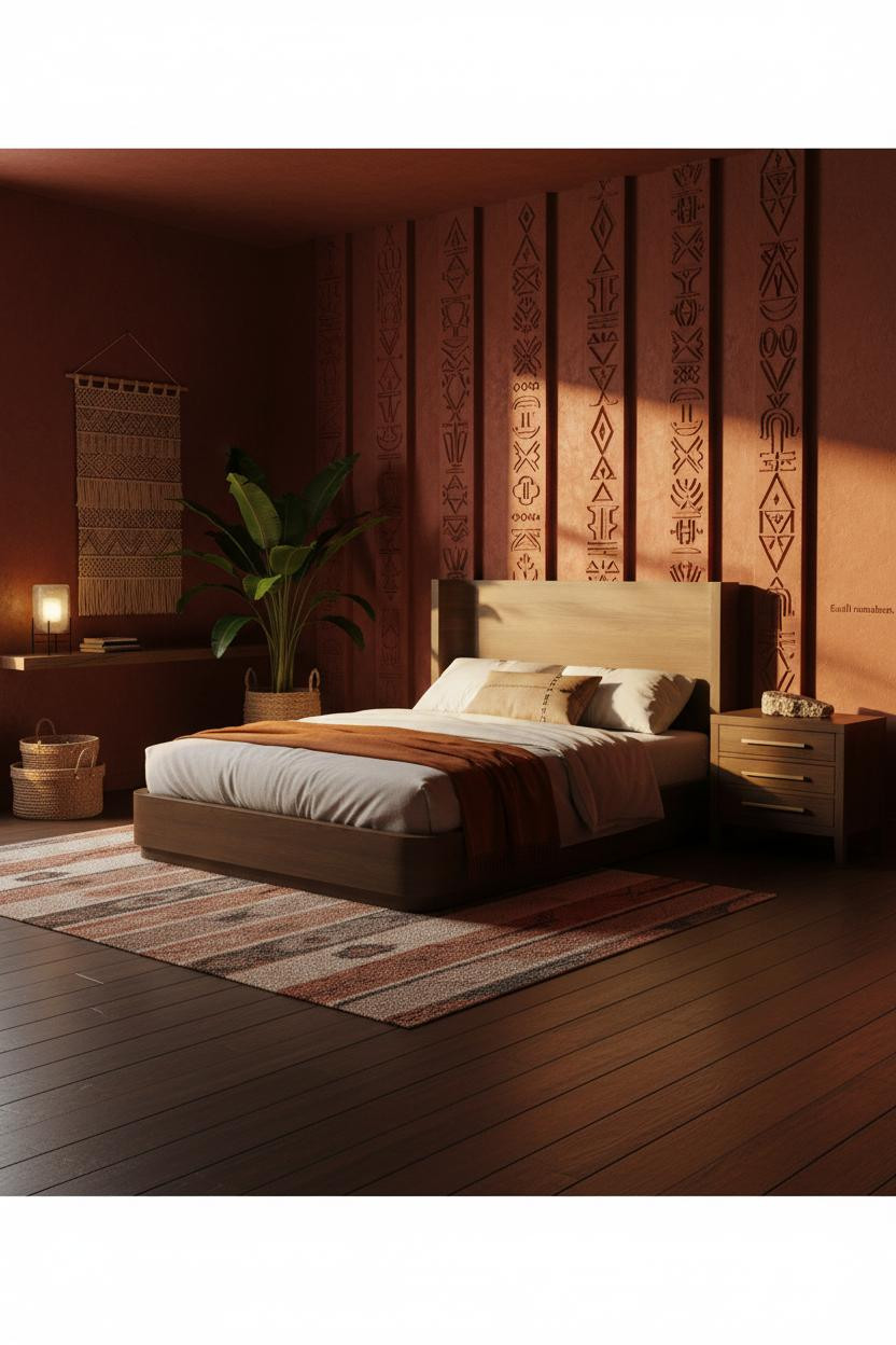 Afro Boho Bedroom Rust Adinkra Walls