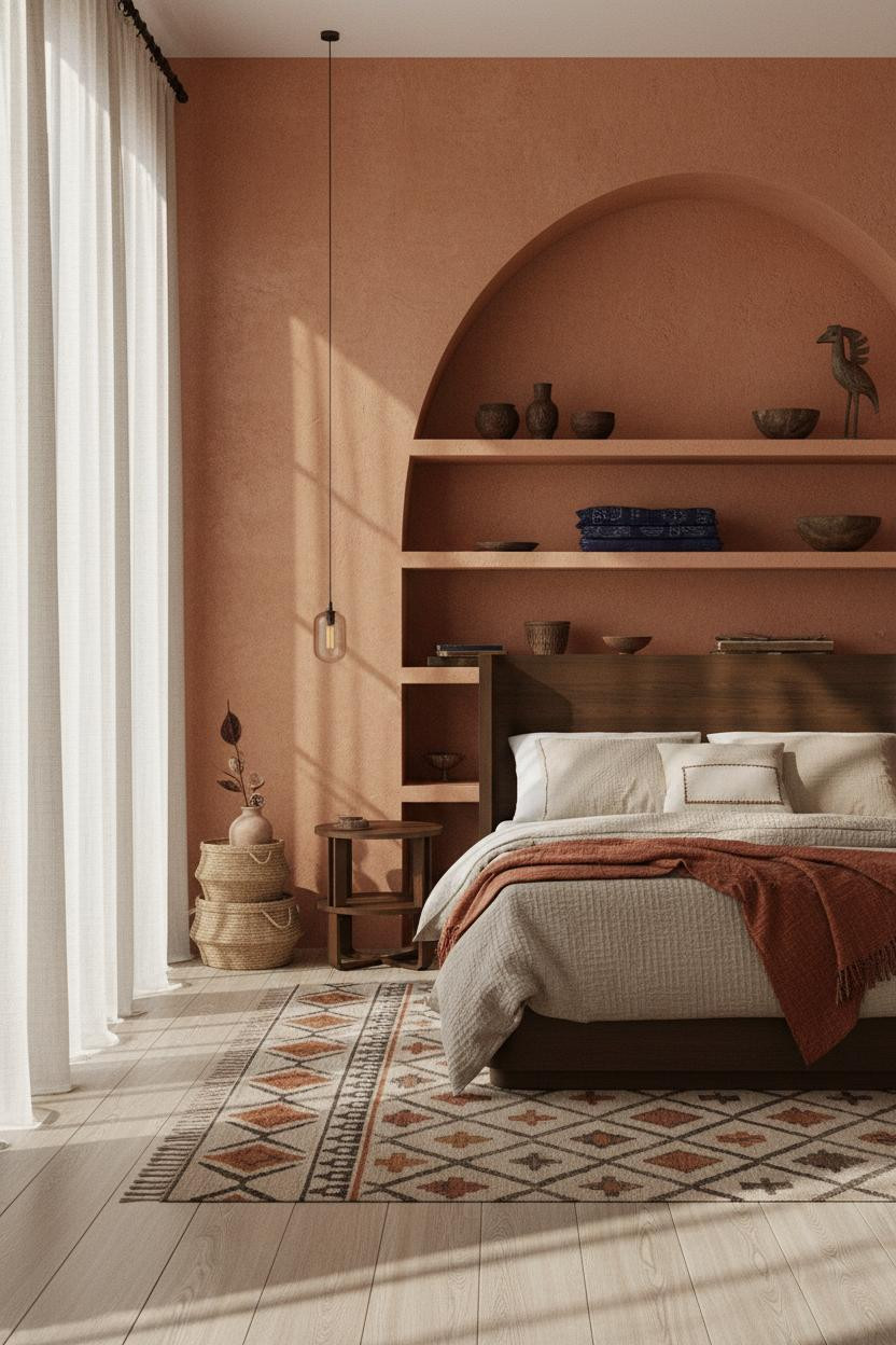 Afro Boho Bedroom Terracotta Arch Indigo