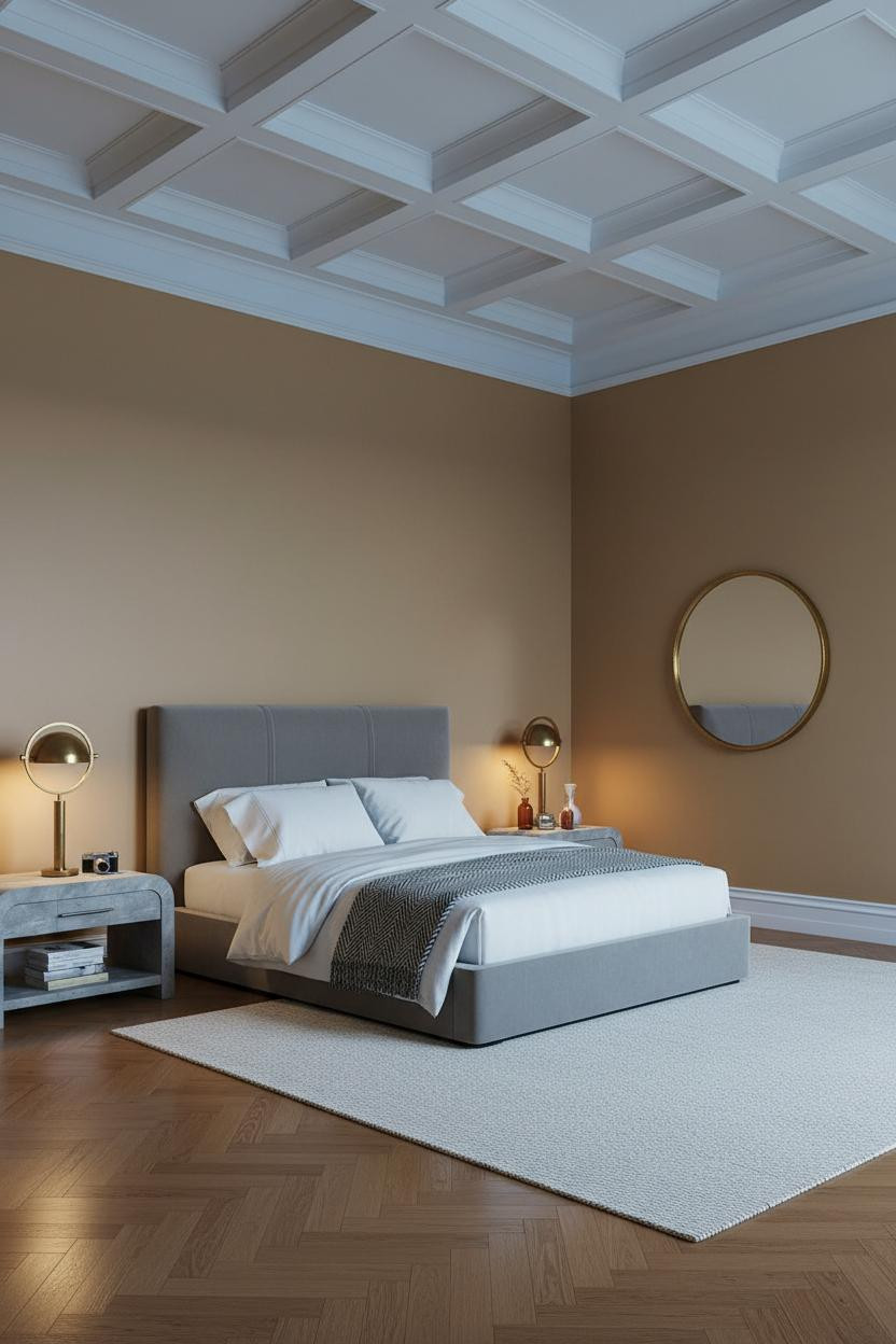 American Classic Bedroom Coffered Ceiling Design