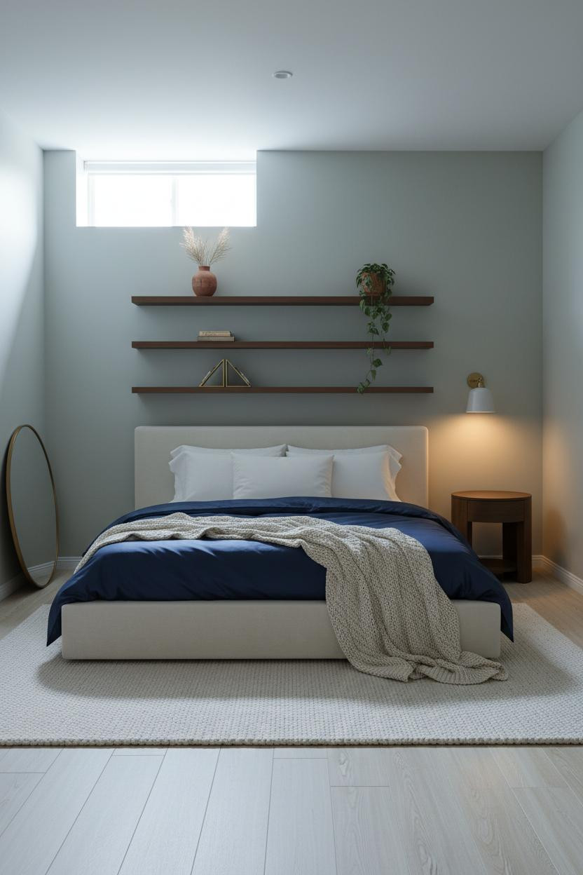 Basement Guest Bedroom Floating Shelves Budget