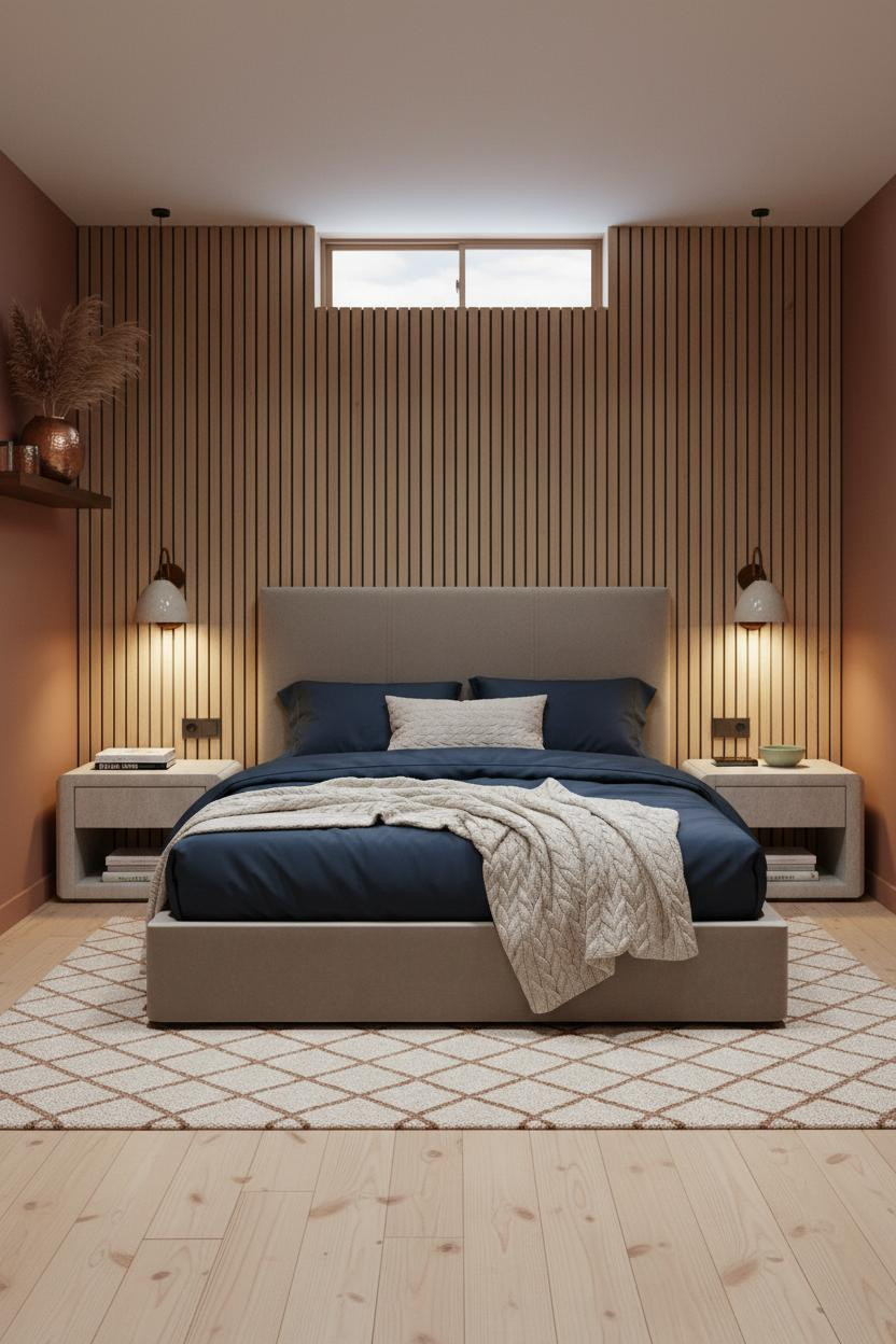 Basement Guest Bedroom Oak Accent Wall