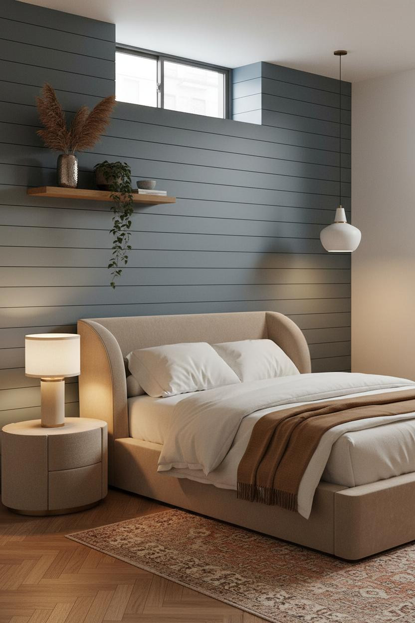 Basement Guest Bedroom Shiplap Accent Wall