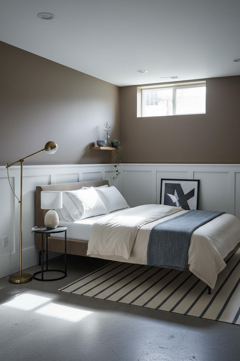 Basement Guest Bedroom Wainscoting Charcoal