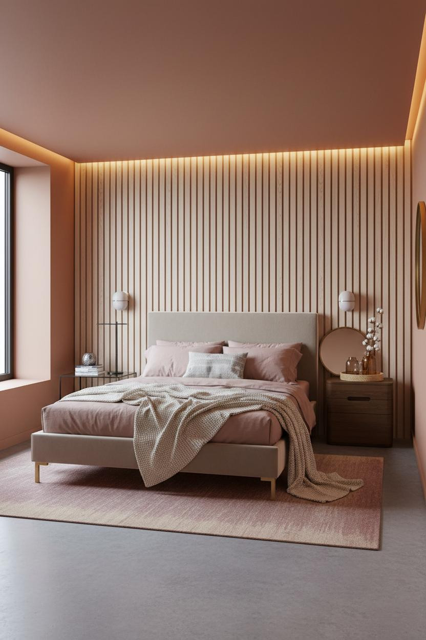 Basement Studio Apartment Slatted Wood Wall