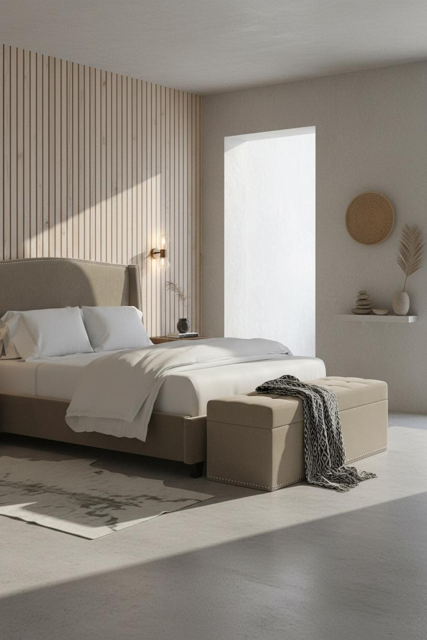 Beach Bedroom Japandi Slatted Timber