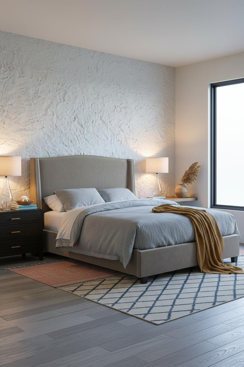 Beach Theme Bedroom Whitewashed Stone Accent Wall
