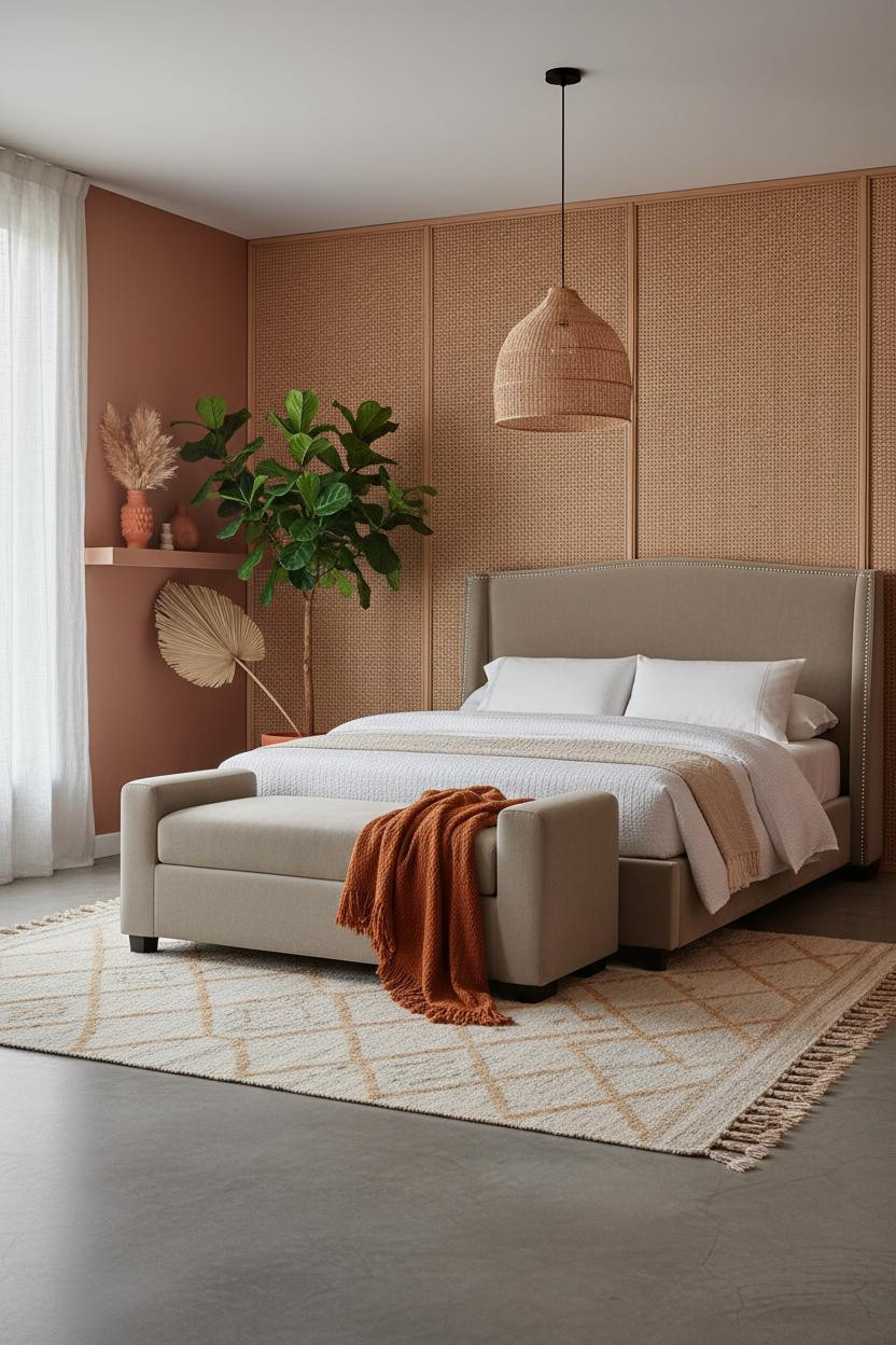 Beachy Boho Bedroom Rattan Wall Coastal