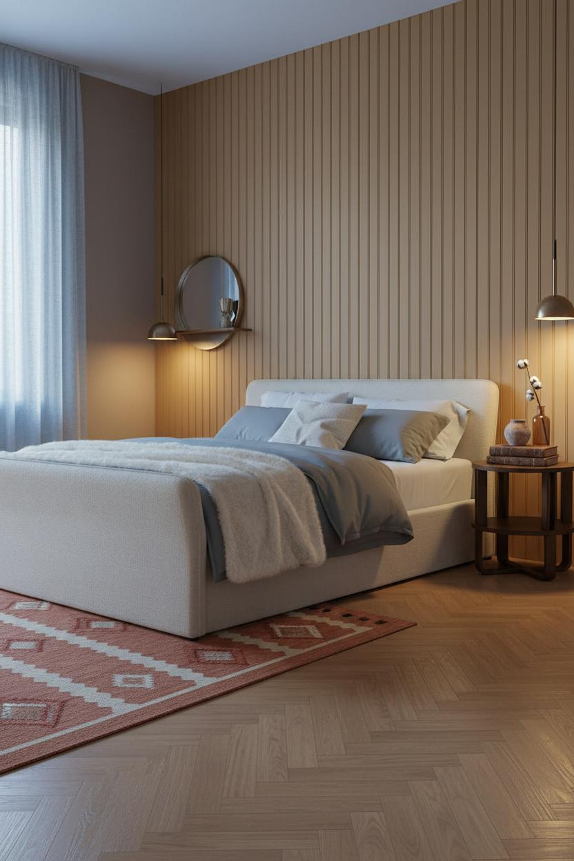 Bedroom Earth Tones Warm Camel Herringbone Floors