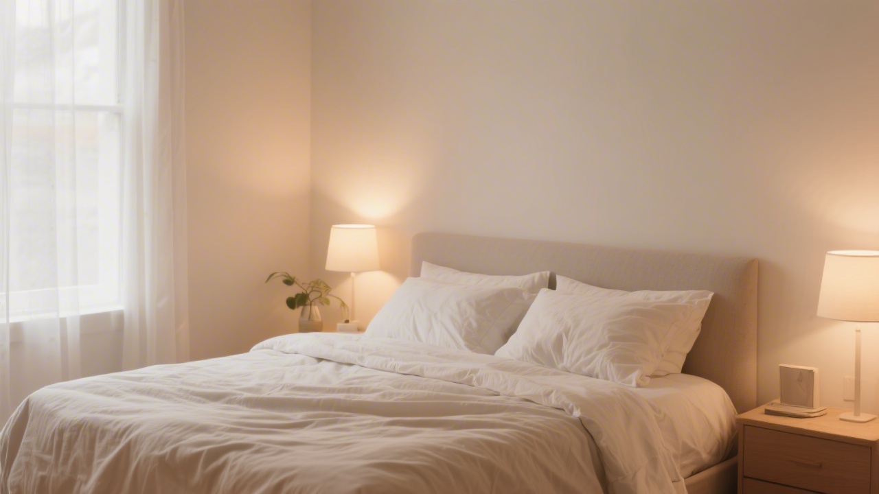 Calm minimal bedroom environment for anxiety sleep management