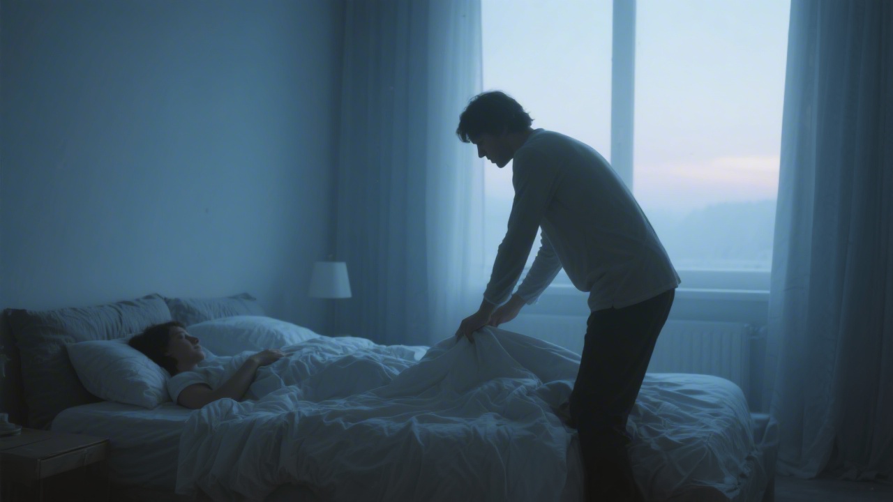 Early riser quietly getting out of bed without disturbing partner