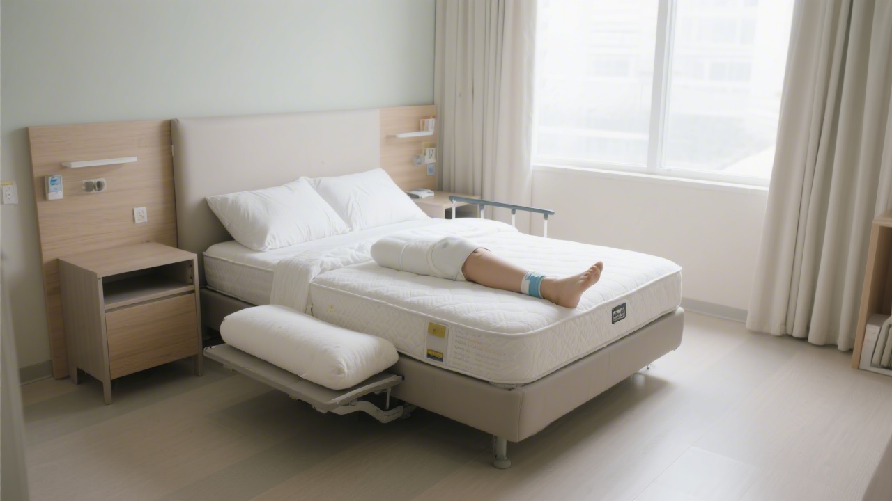 Mattress setup for knee replacement recovery with leg elevation