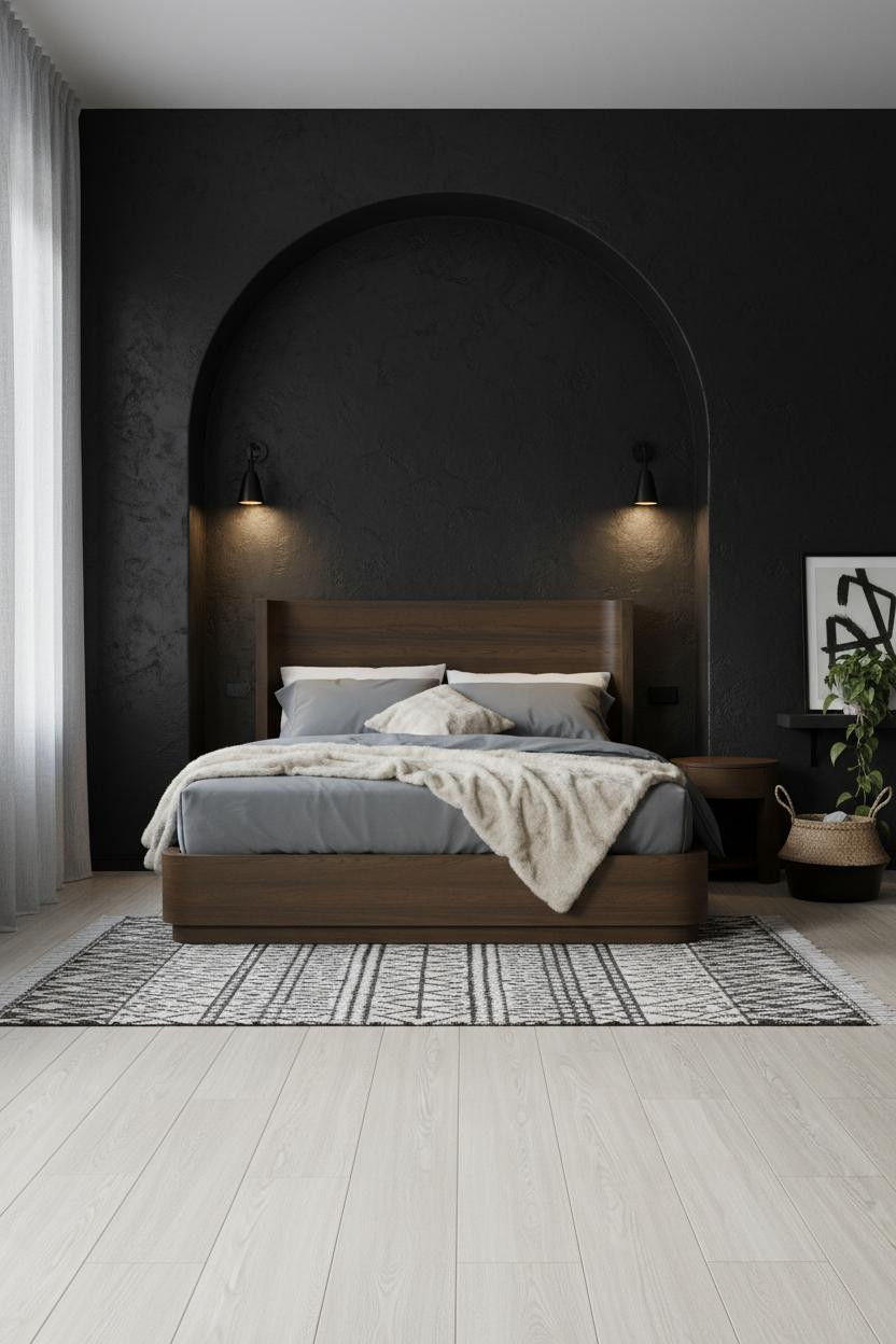 Black Boho Bedroom Arched Niche