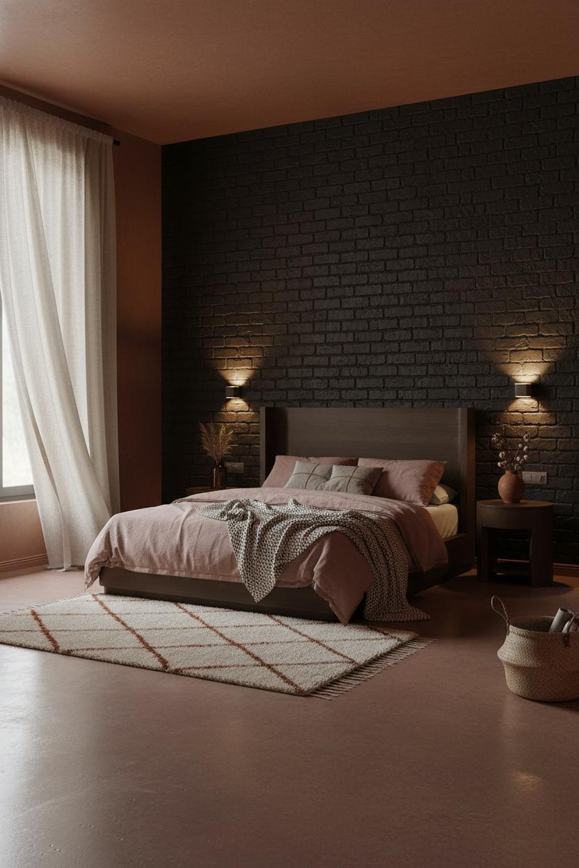 Black Boho Bedroom Exposed Brick Moroccan
