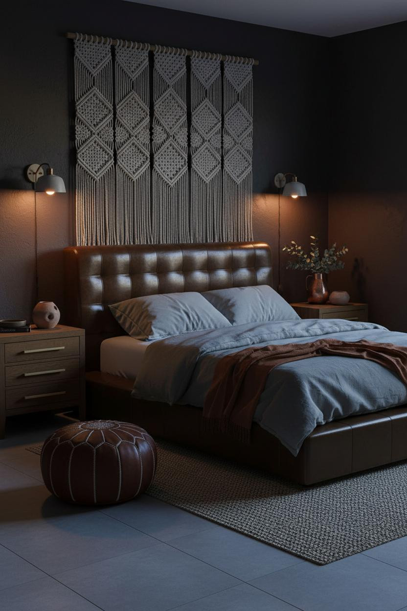 Black Boho Bedroom Macrame Wall Panel