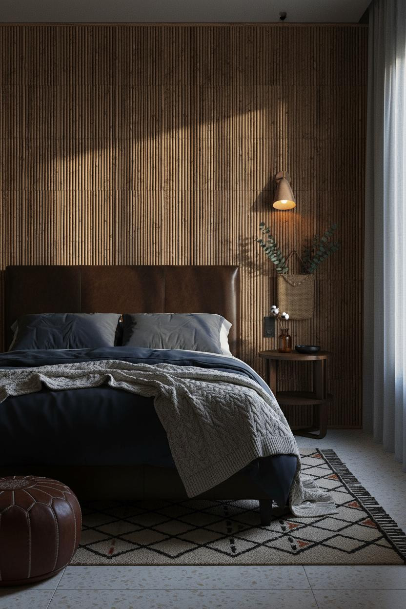 Black Boho Bedroom Rattan Wall Dark Aesthetic
