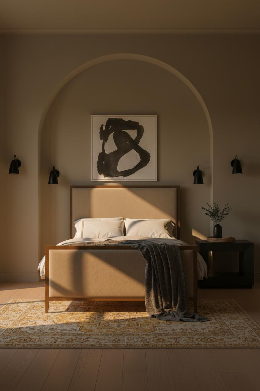 Black Neutral Bedroom Modern Sconces