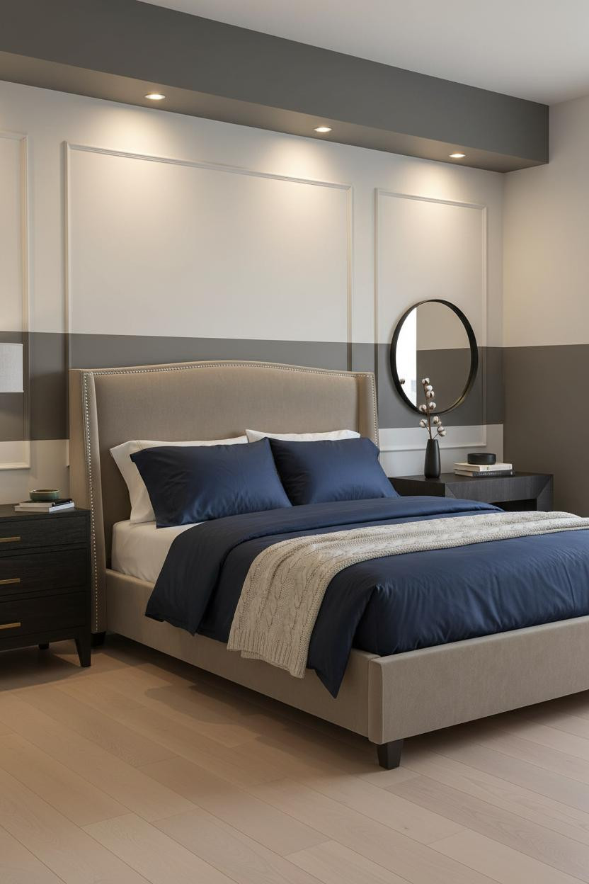 Black Neutral Bedroom Wainscoting Mirror