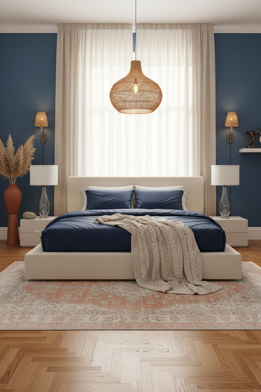 Blue Coastal Bedroom Master Bed