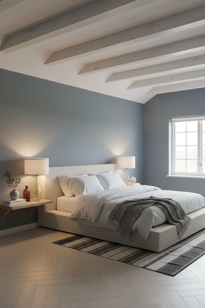 Blue Coastal Bedroom Master Bed
