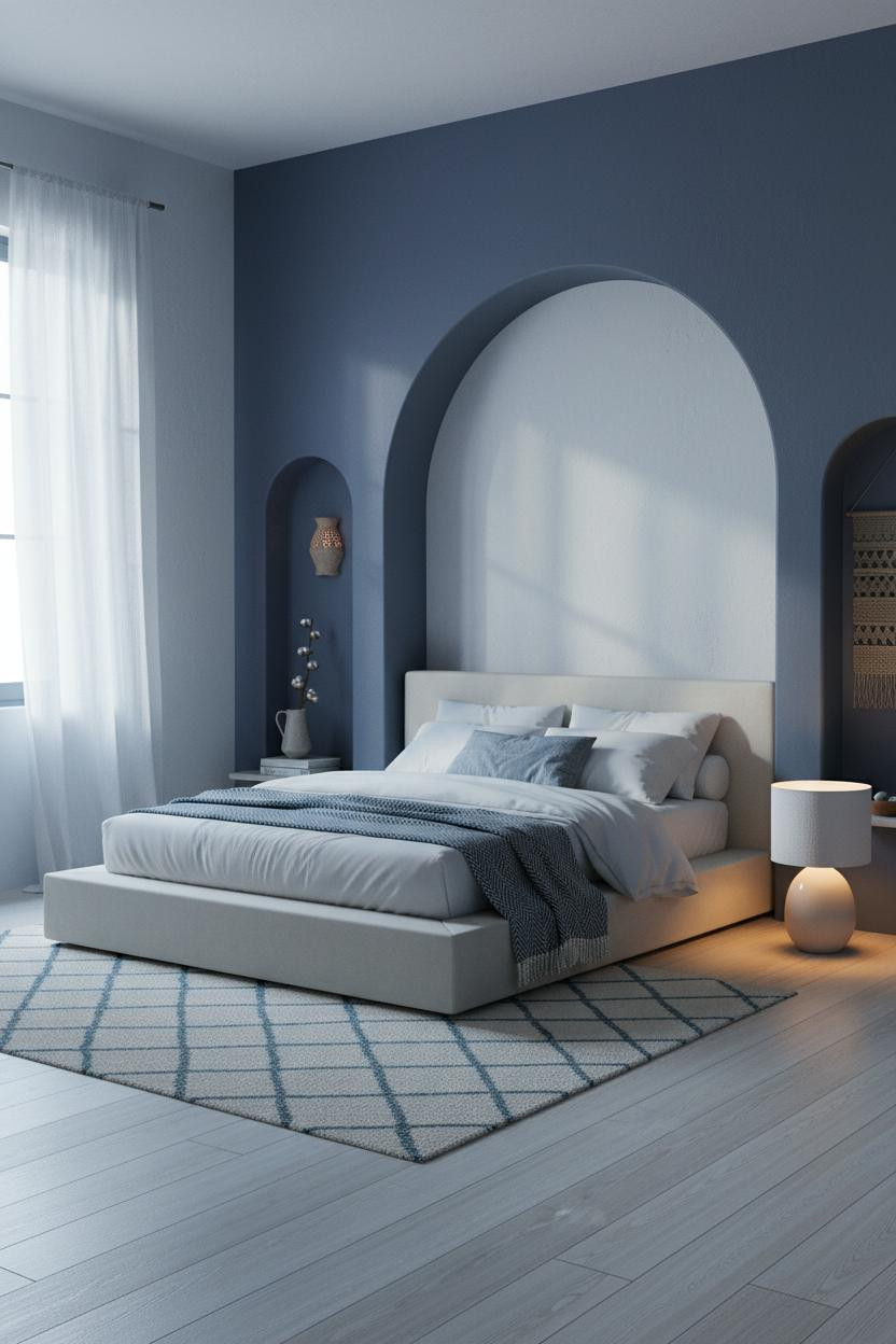 Blue Coastal Bedroom Mediterranean Alcove