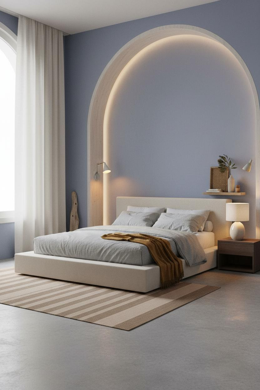 Blue Coastal Bedroom Mediterranean Arch