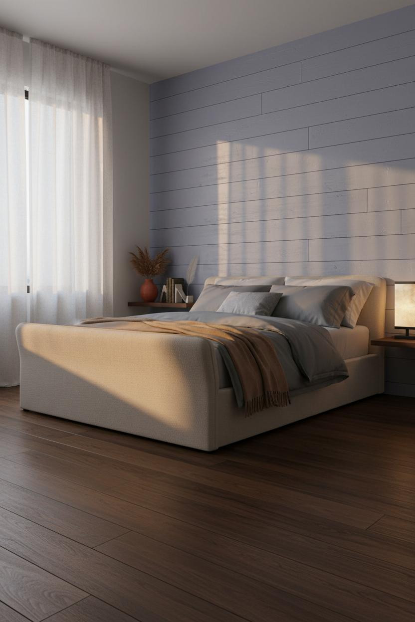 Blue Coastal Bedroom Shiplap Accent Wall