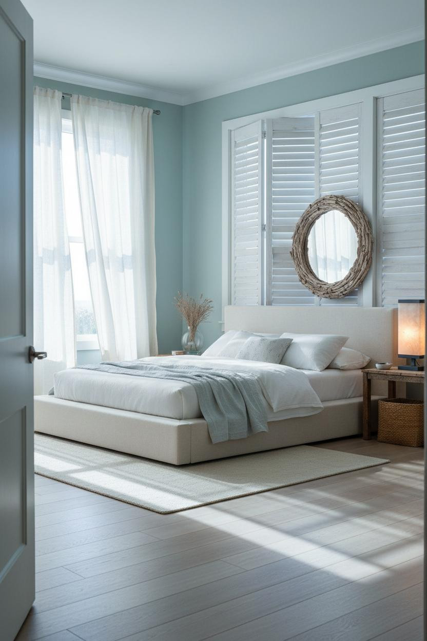 Blue Coastal Bedroom Shutters Light