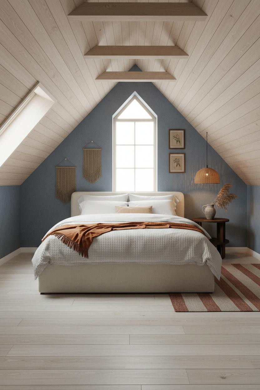 Boho Attic Bedroom Herringbone Ceiling