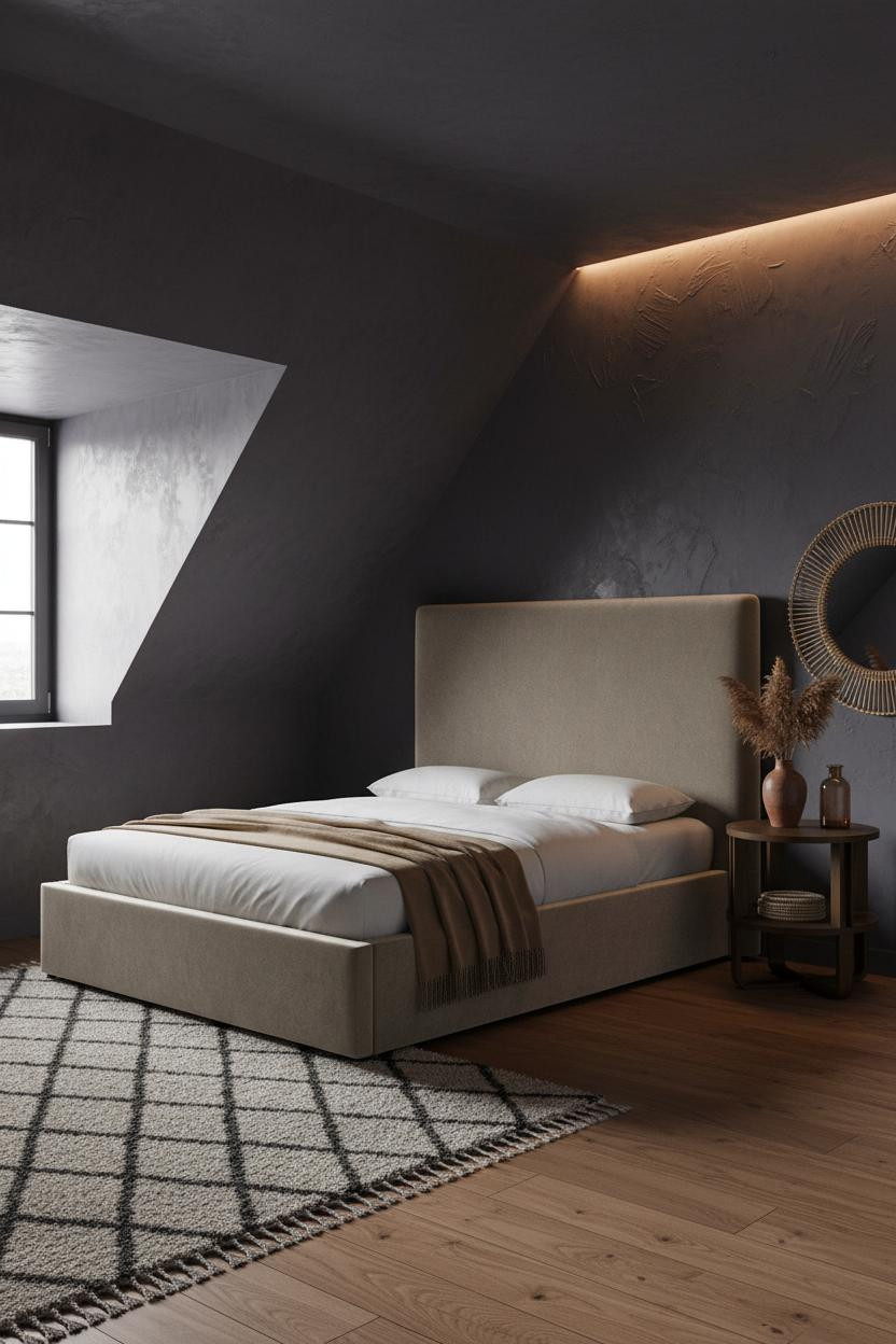 Boho Attic Bedroom Indigo Plaster Accent Wall