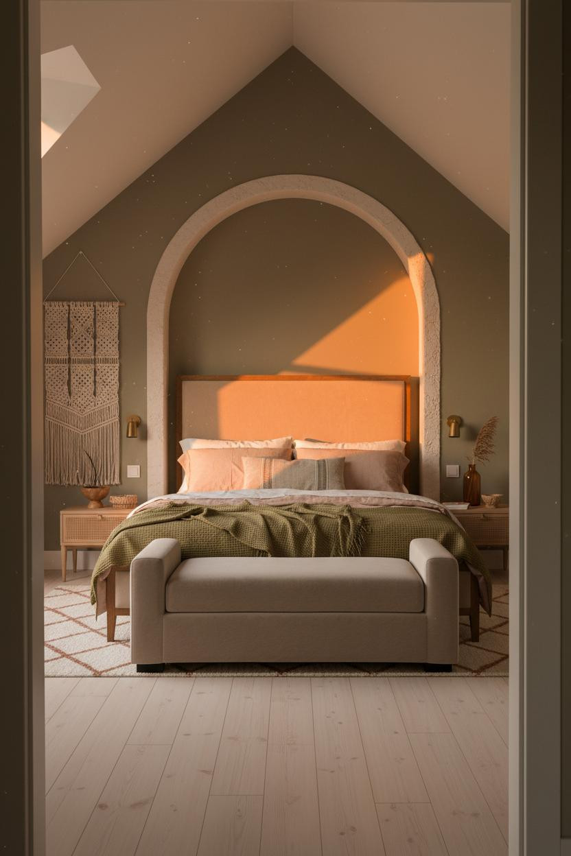Boho Bedroom Attic Arched Niche Warm Lighting