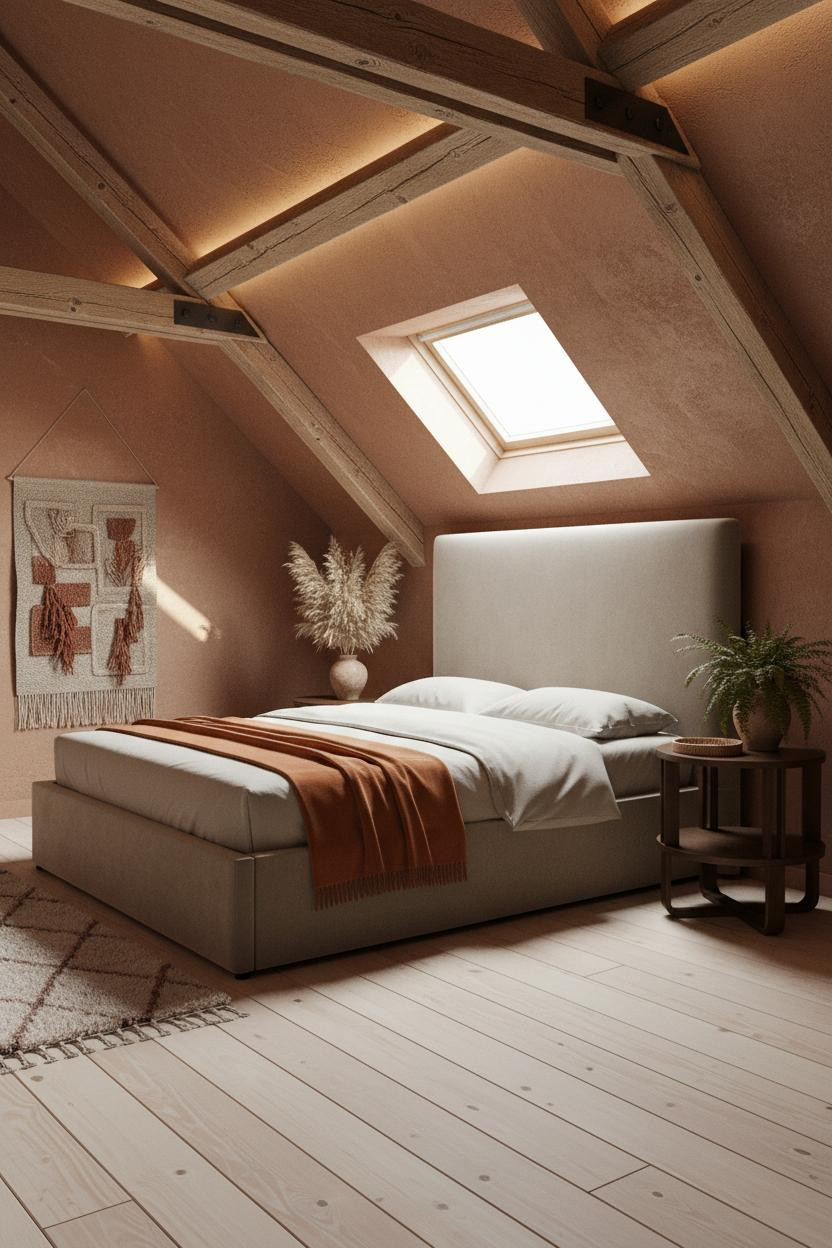 Boho Bedroom Attic Exposed Beams