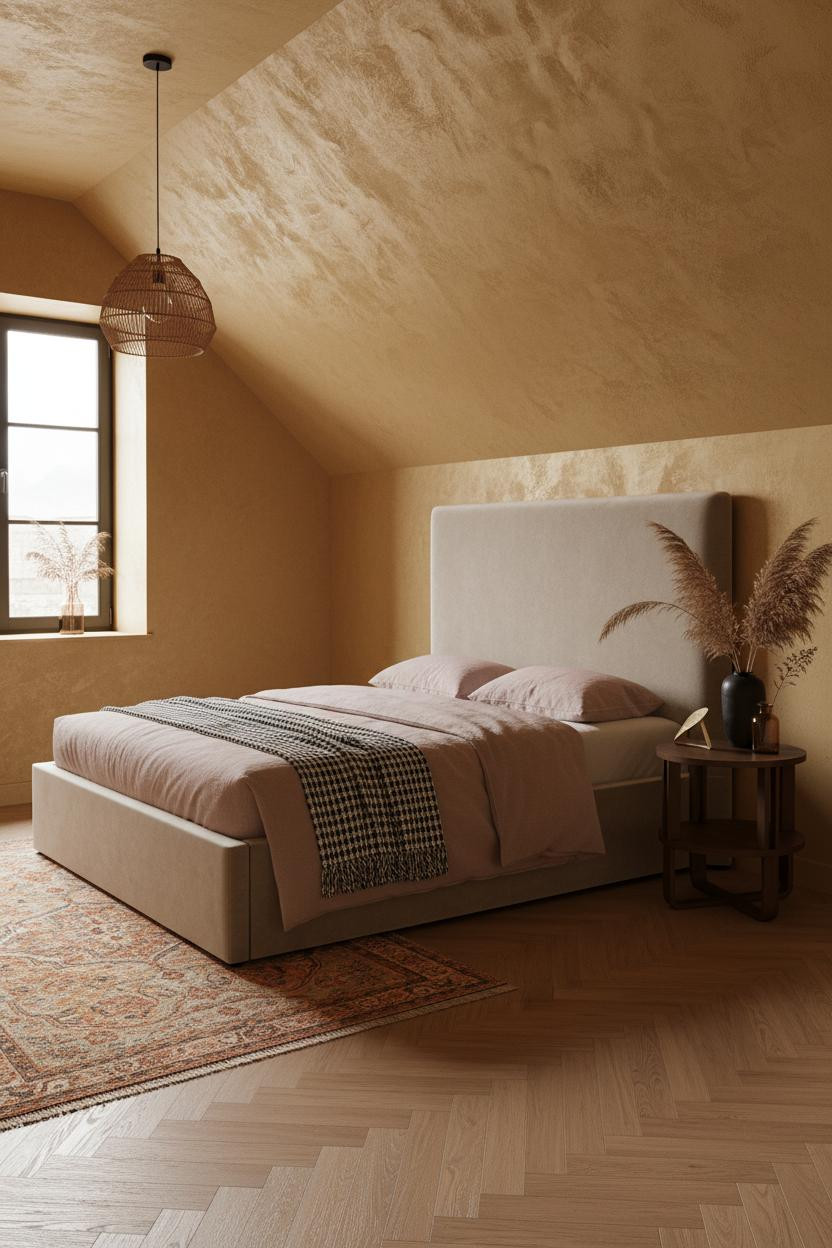 Boho Bedroom Attic Ochre Plaster Walls