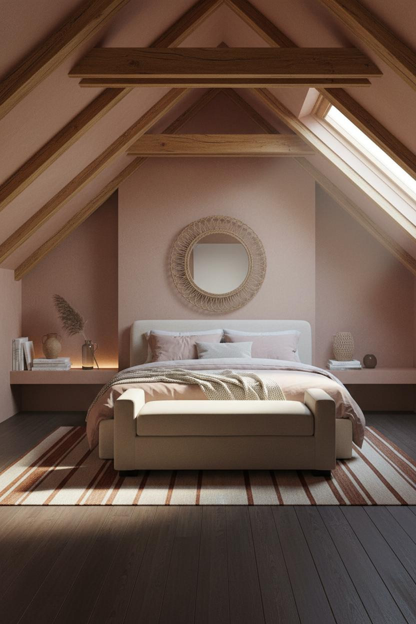 Boho Bedroom Attic Rafters Woven Mirror