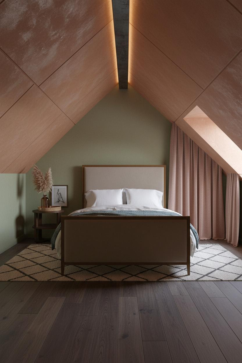 Boho Bedroom Attic Sage Green Ceiling
