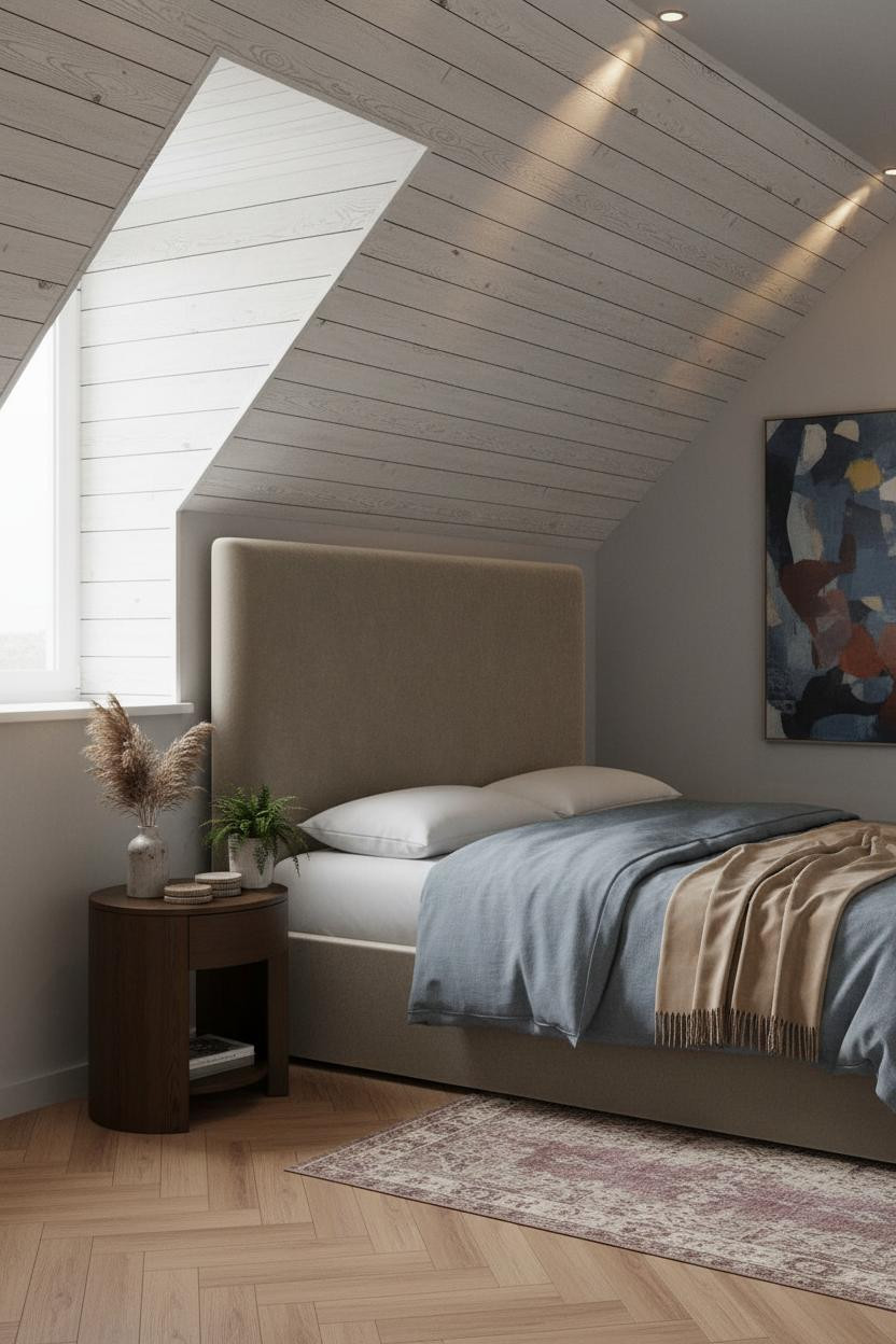 Boho Bedroom Attic Whitewashed Ceiling
