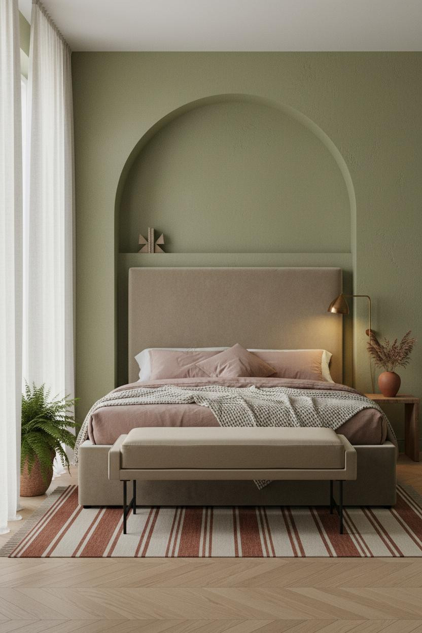 Boho Bedroom Sage Green Alcove Arch