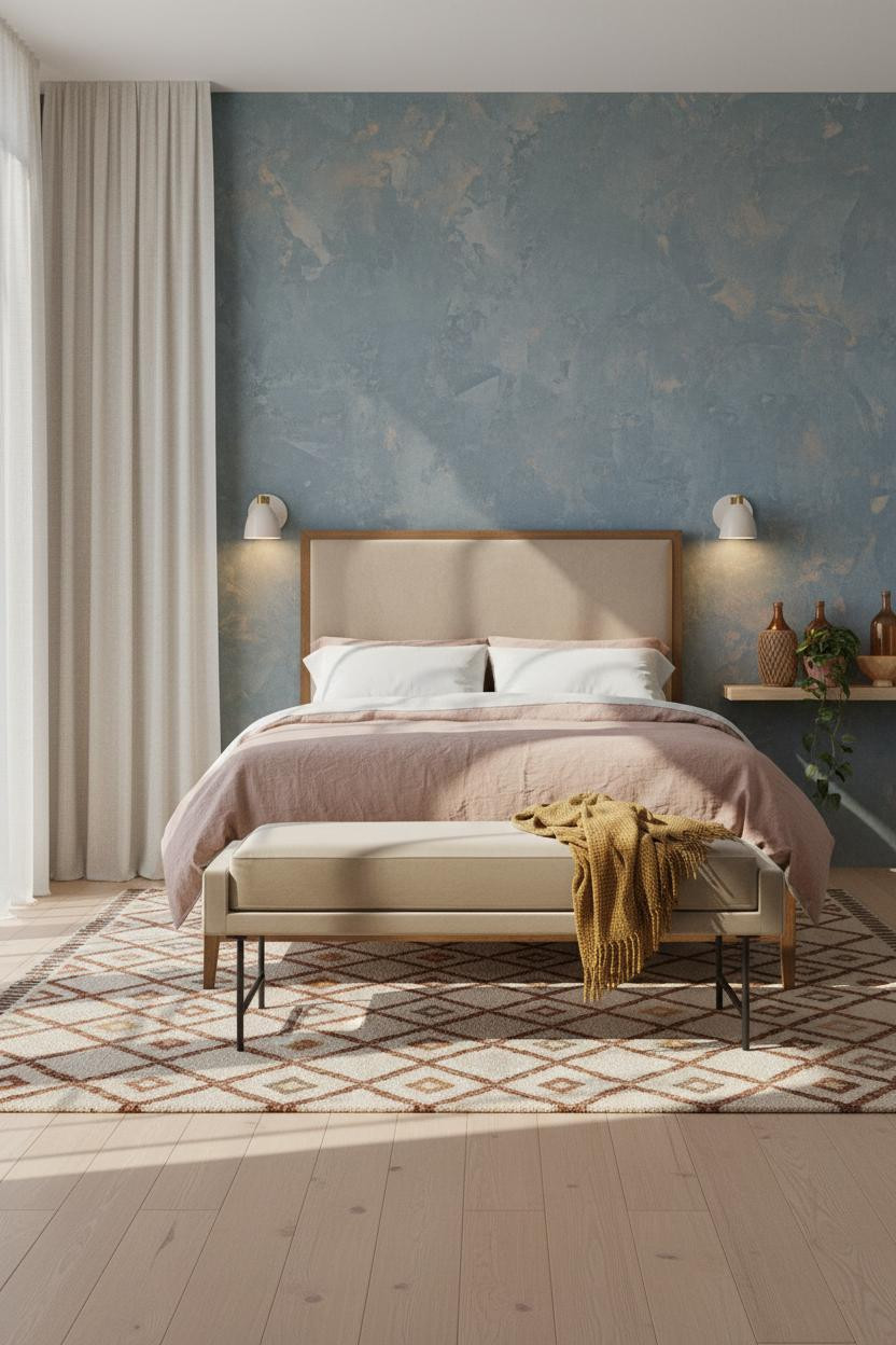 Boho Chic Bedroom Denim Plaster Moroccan