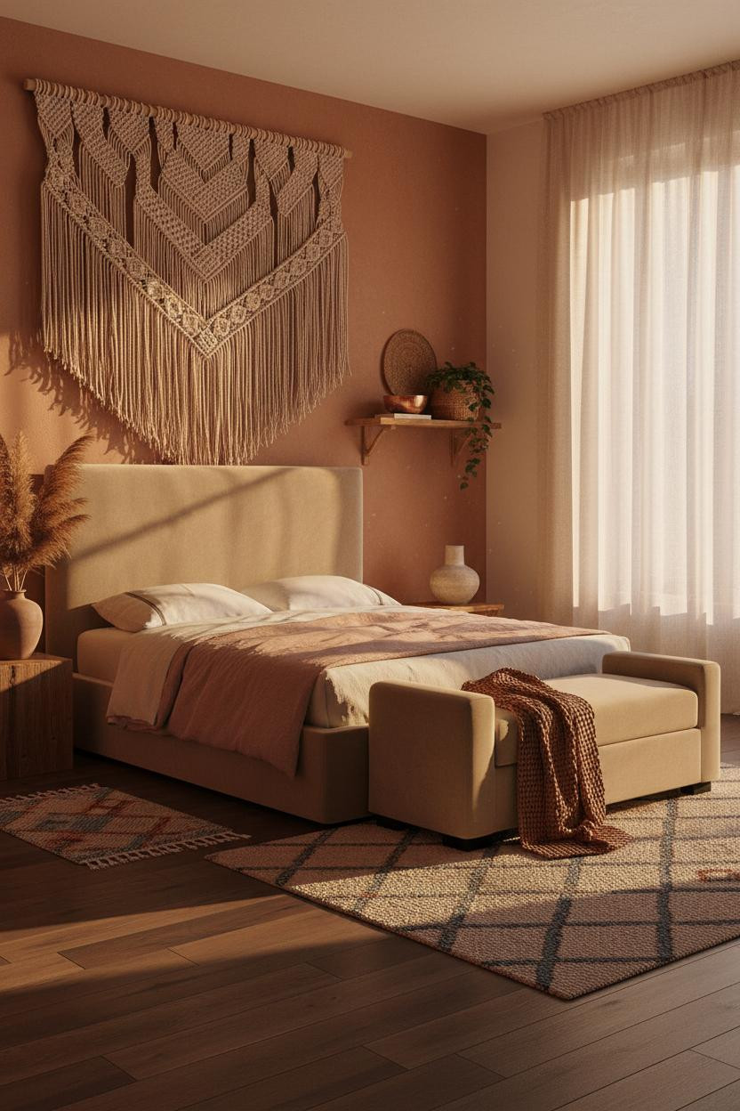Boho Chic Bedroom Macrame Headwall