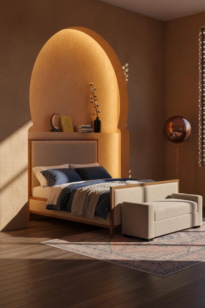 Boho Chic Bedroom Moroccan Arch Warm Tones