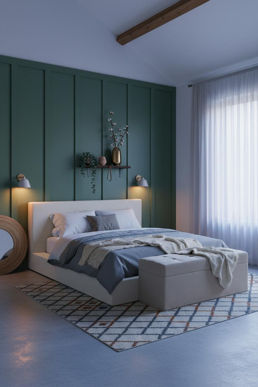 Boho Chic Bedroom Moss Green Accent Wall