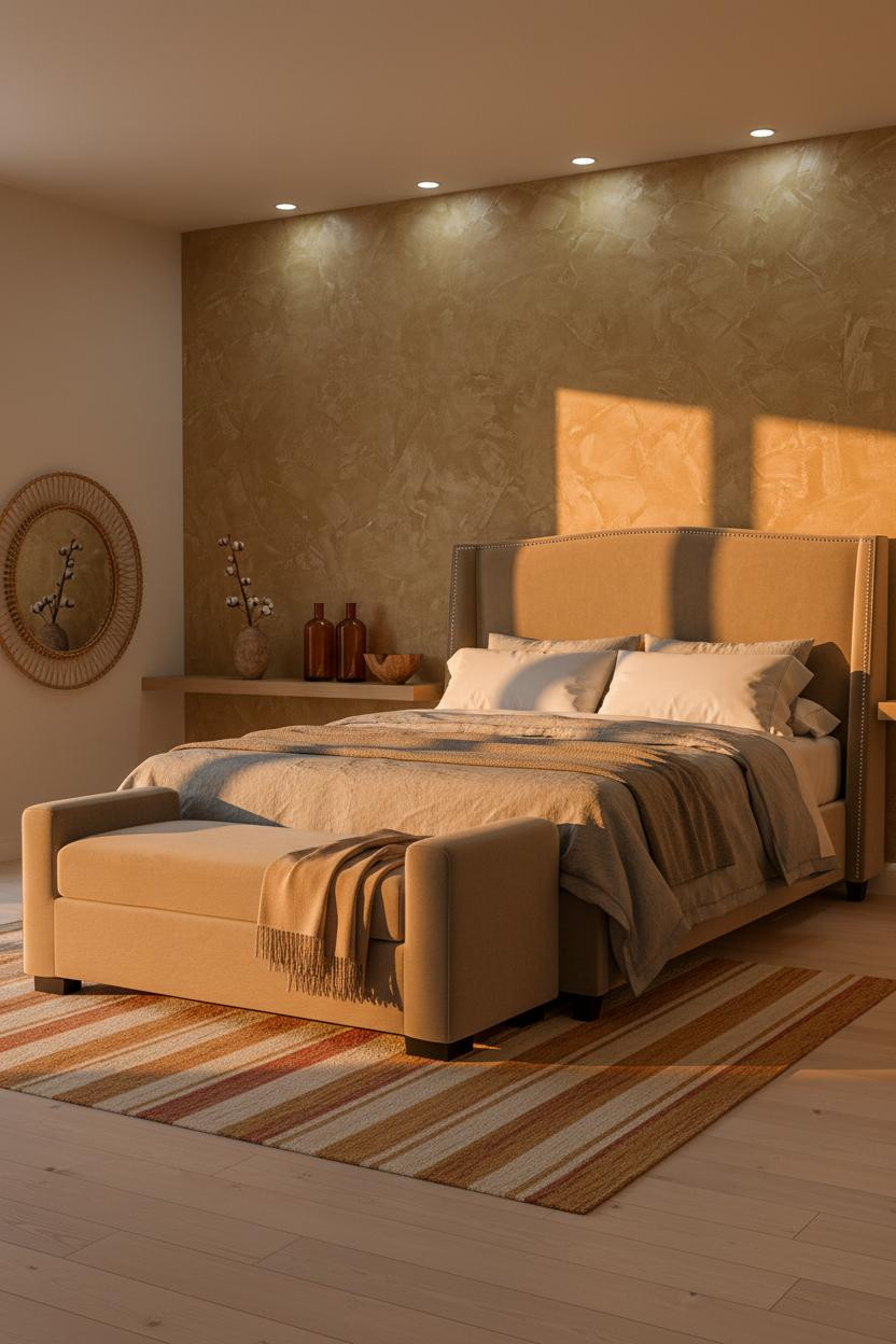 Boho Chic Bedroom Mustard Plaster Rattan