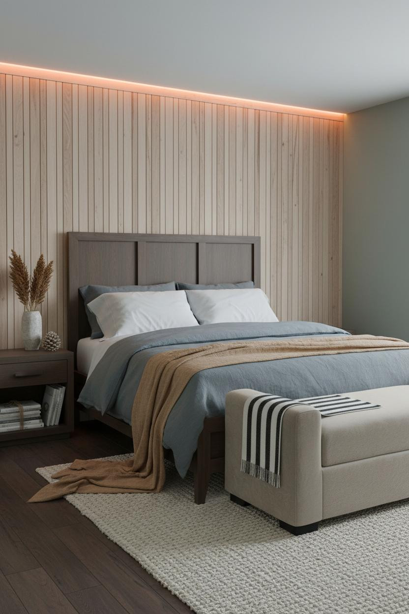 Boho Farmhouse Bedroom Slatted Wall Neutral