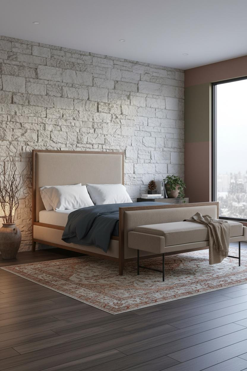 Boho Farmhouse Bedroom Stone Accent Wall