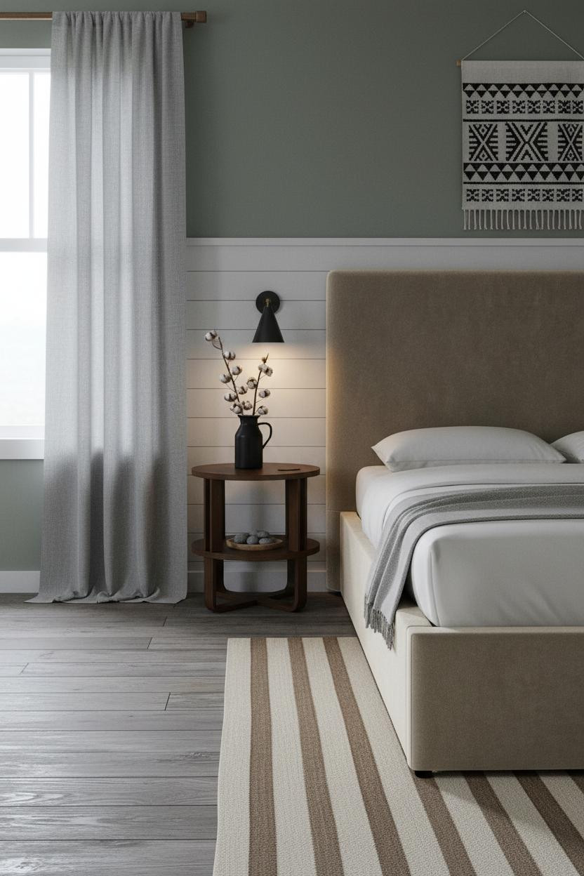 Boho Farmhouse Bedroom Wainscoting Neutral