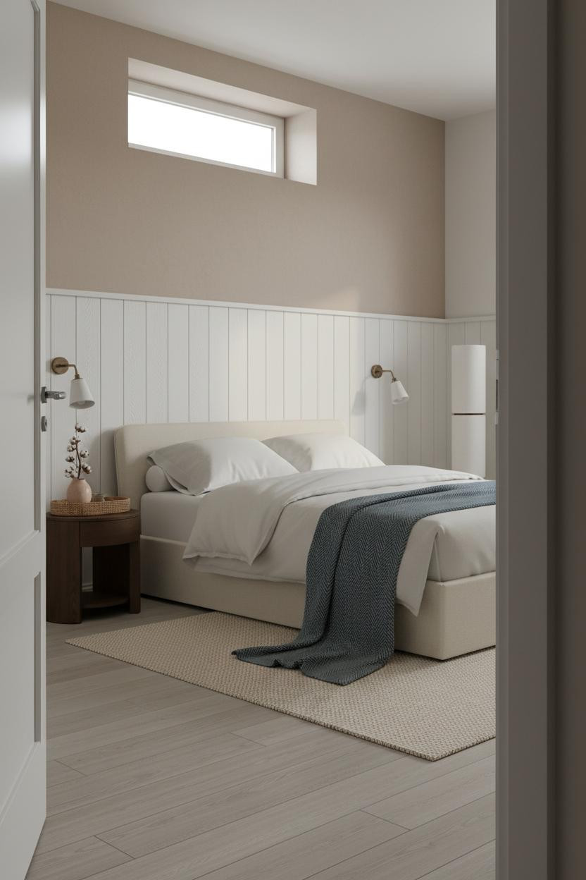 Boho Minimalist Bedroom Attic Accent Wall with Whitewashed Board and Batten