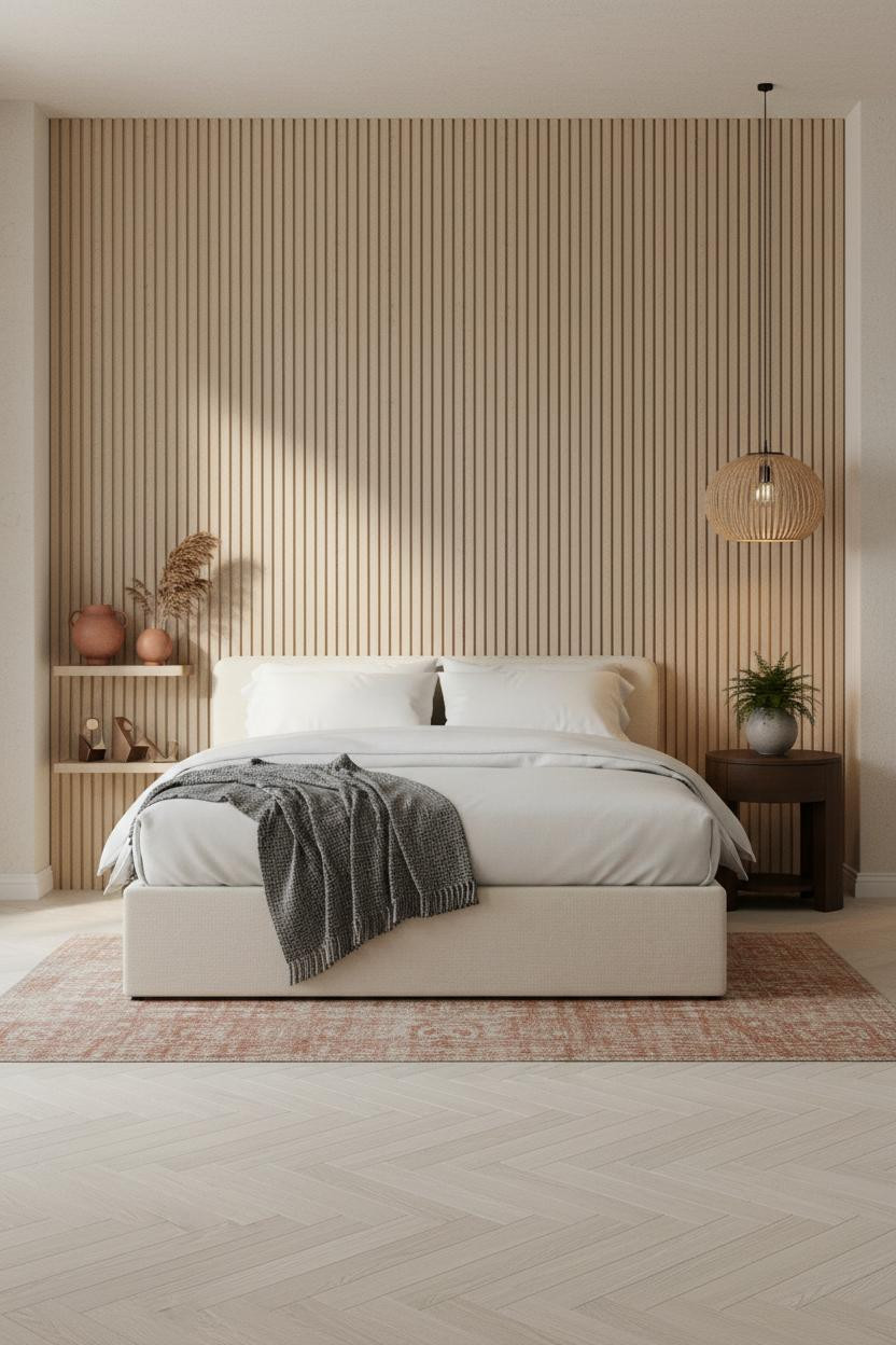 Boho Minimalist Bedroom Plaster Accent Wall