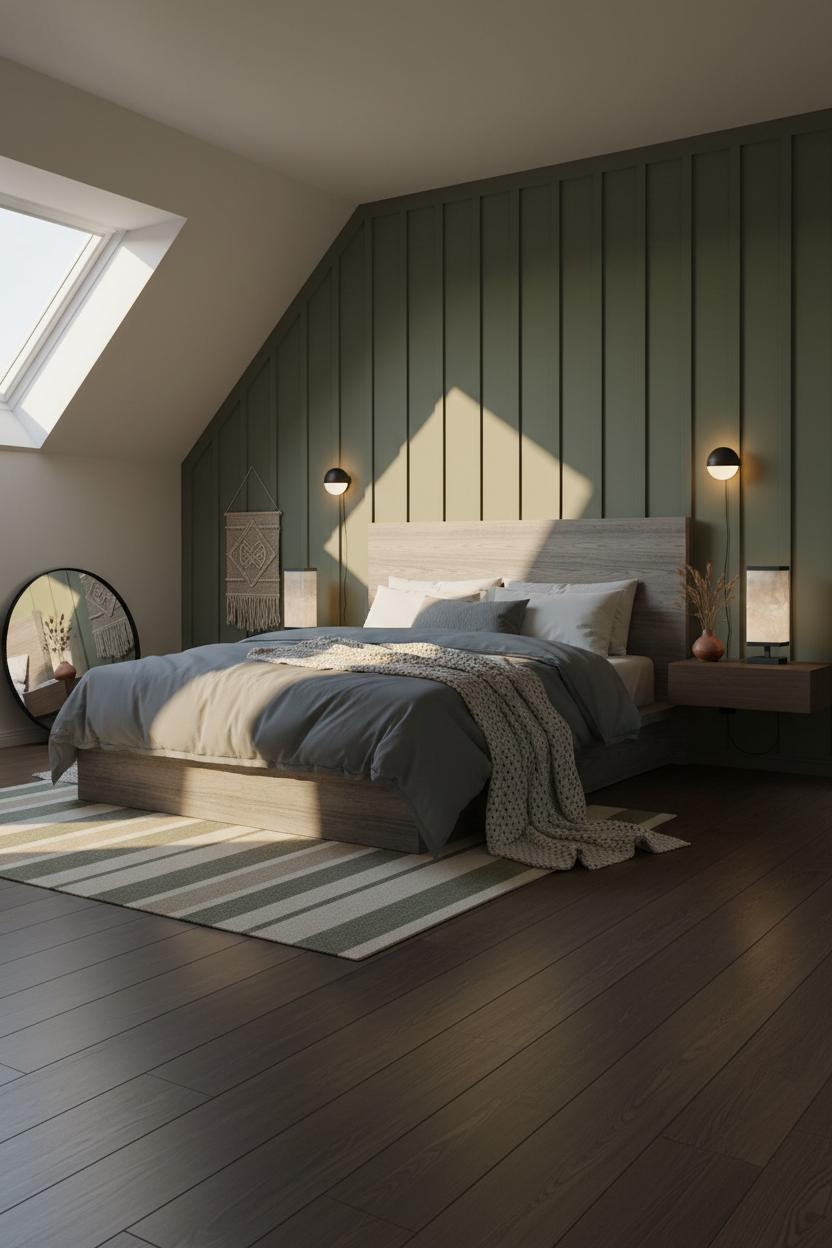 Boho Minimalist Bedroom Sage Accent Wall Attic Design