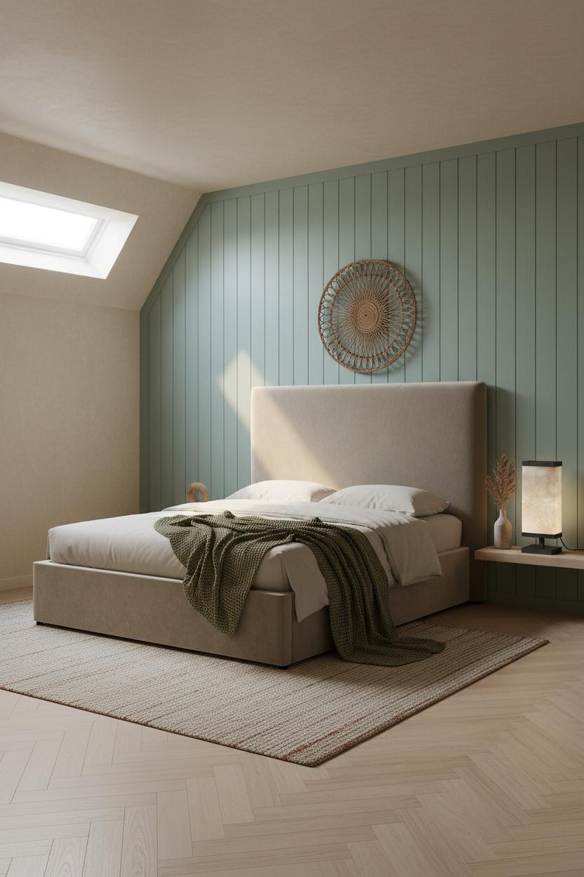 Boho Minimalist Bedroom Sage Green Accent Wall