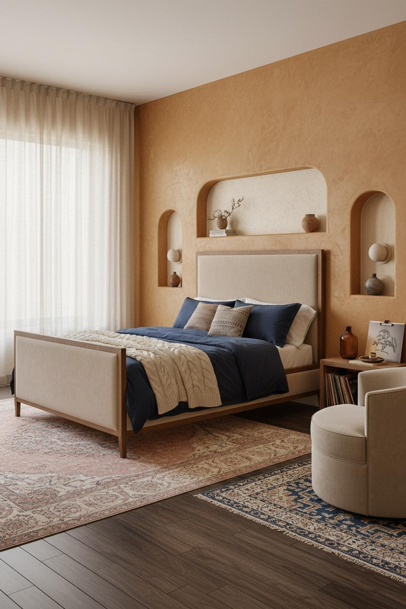 Boho Studio Apartment Clay Walls Layered