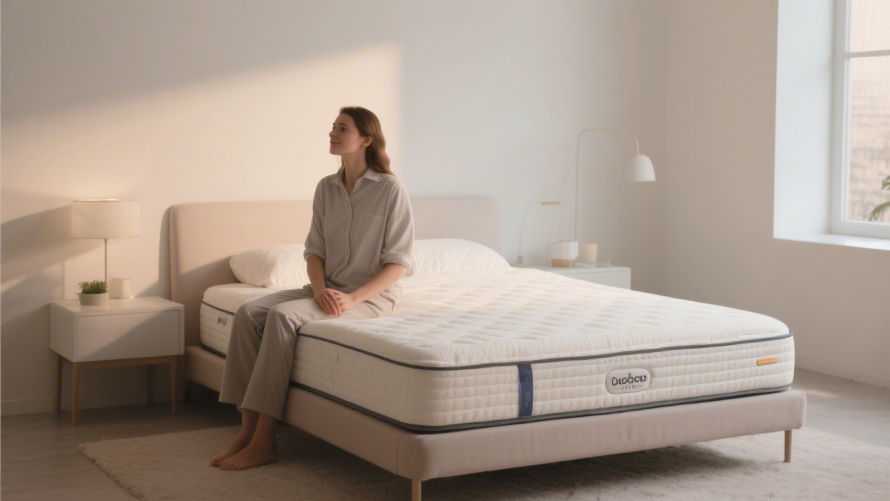 New mattress break-in showing person testing firmness on first nights
